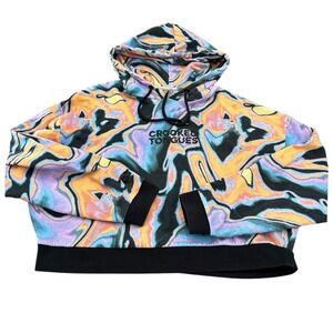 Crooked Tongues Psychedelic Marble Print Cropped Hoodie M Medium Sweatshirt